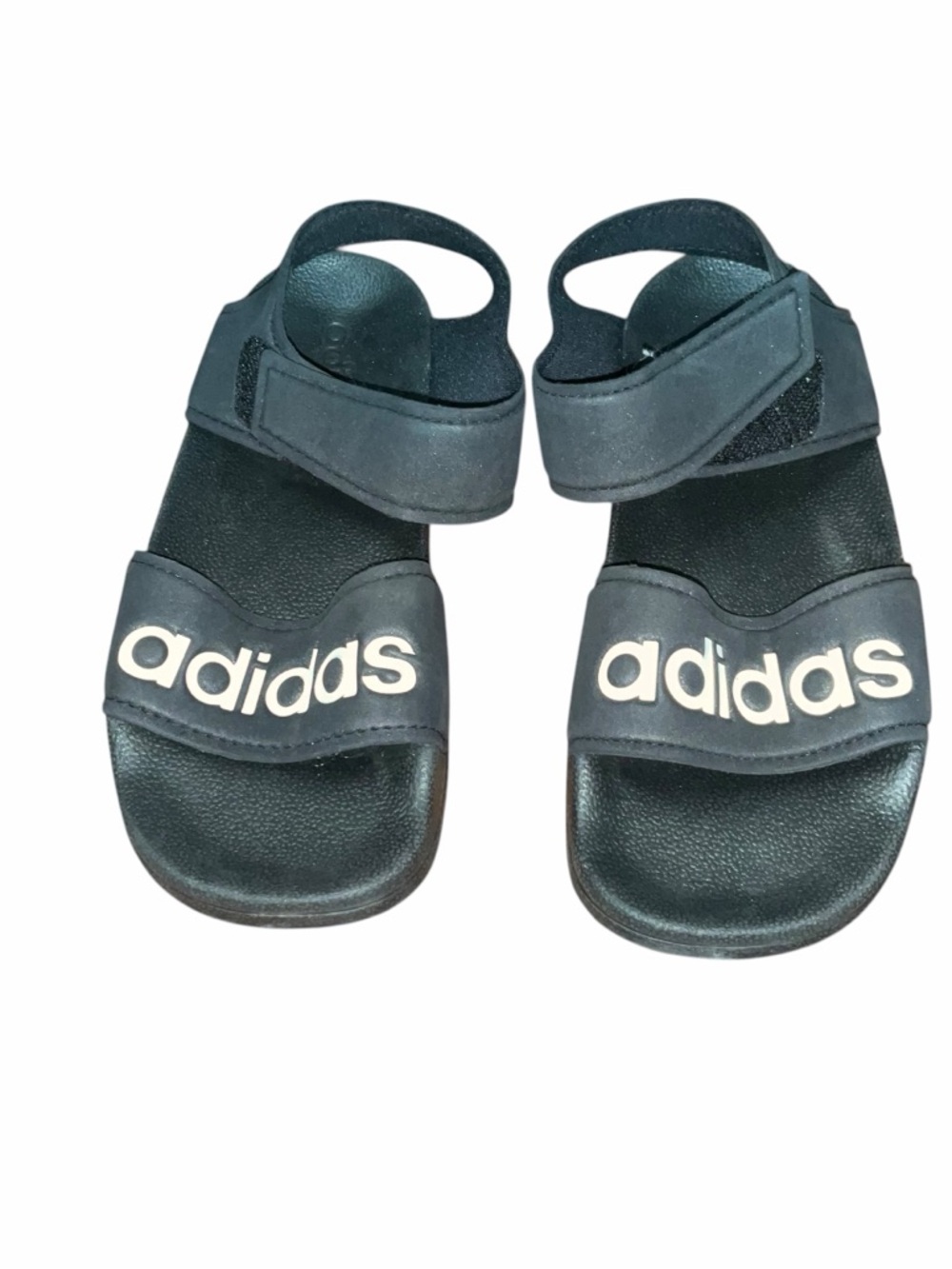 Adidas Adilette Sandals Black White Logo Kids Size 4 Adjustable Strap